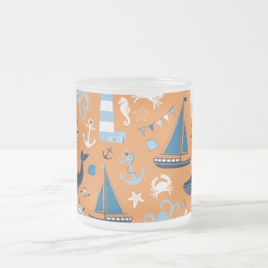 Nautical Ocean Oranje Matglas Koffiemok (Center)