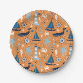 Nautical Ocean Oranje Papieren Bordje (Voorkant)