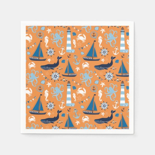 Nautical Ocean Oranje Servet (Voorkant)