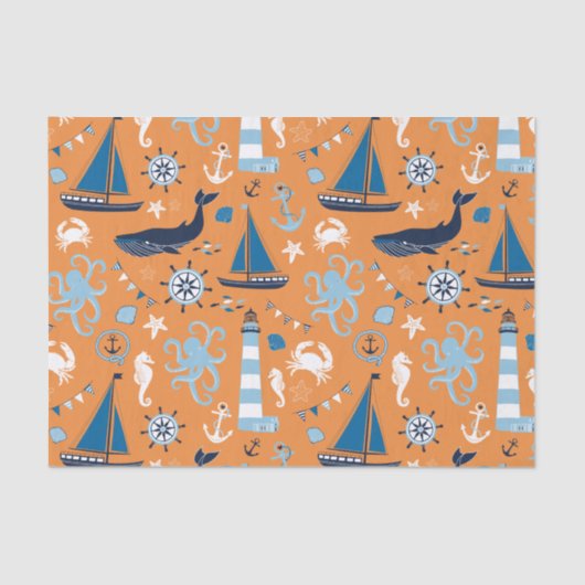 Nautical Ocean Oranje Tissuepapier (Voorkant)