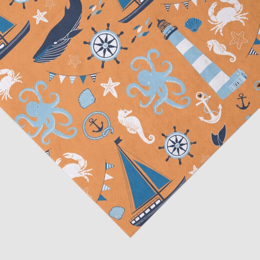 Nautical Ocean Oranje Tissuepapier (Detail)