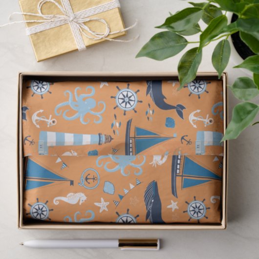 Nautical Ocean Oranje Tissuepapier (Geschenk)