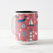 Nautical Ocean Roos Tweekleurige Koffiemok (Voorkant links)