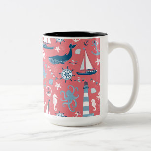 Nautical Ocean Roos Tweekleurige Koffiemok