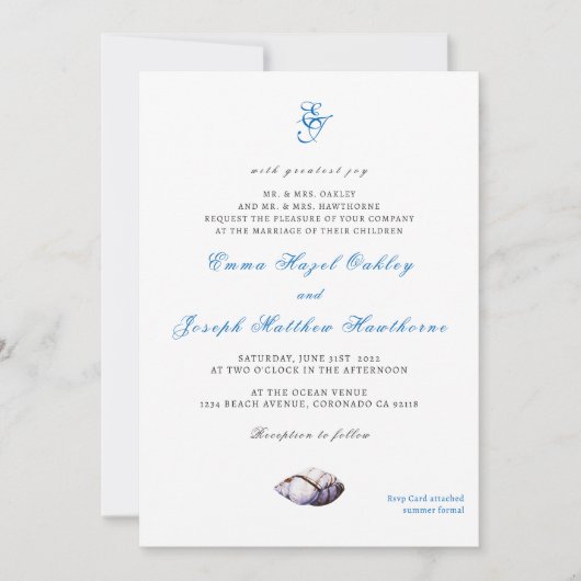 Nautical Ocean strand modern elegant Wedding Kaart (Voorkant)