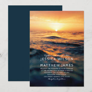Nautical Ocean Sunset Beach Thmed Wedding Kaart