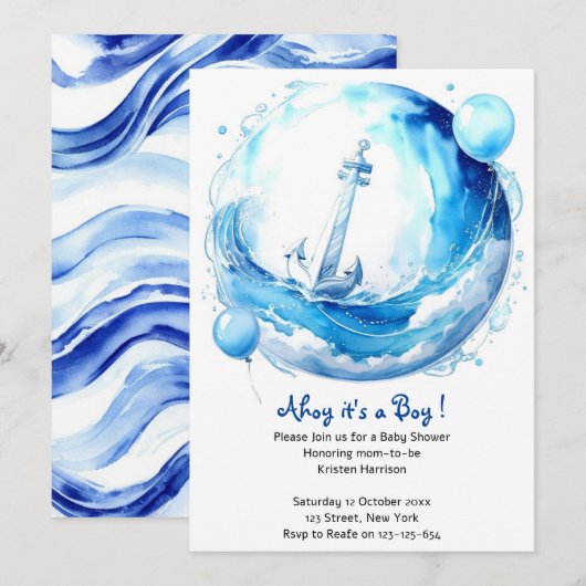 Nautical Ocean Theme Boy Baby shower Kaart (Voorkant / Achterkant)
