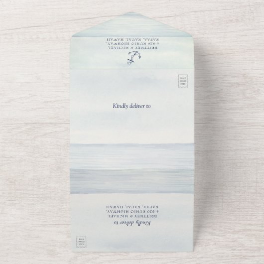 Nautical Ocean Waterverf Wedding Monogram All In One Uitnodiging (Buitenkant)