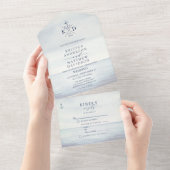 Nautical Ocean Waterverf Wedding Monogram All In One Uitnodiging (Afscheurbaar)
