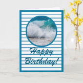 Nautical Ocean Waves Blue Stripes Birthday Kaart (Gele Bloem)