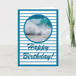 Nautical Ocean Waves Blue Stripes Birthday Kaart