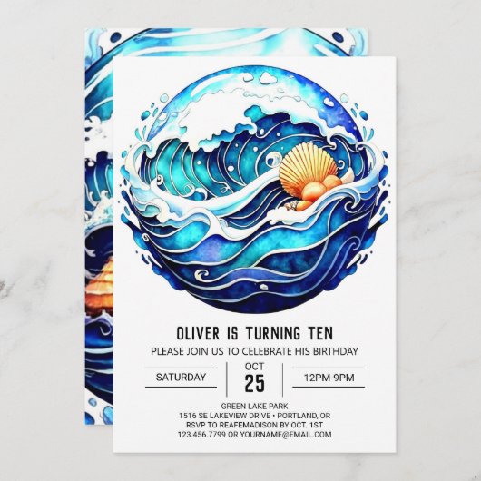 Nautical Ocean Waves Verjaardag Kaart (Voorkant / Achterkant)