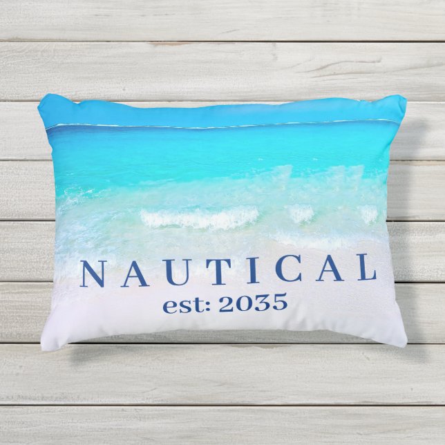Nautical Ocean Zee Blue Boat Decor Buitenkussen (Voorkant)
