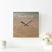 Nautical Ocean Zee Waves Sandy Beach Water Quottes Vierkante Klok (Huis)