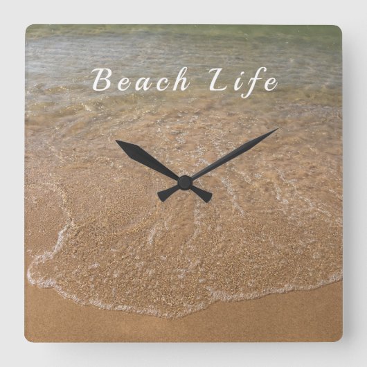 Nautical Ocean Zee Waves Sandy Beach Water Quottes Vierkante Klok (Voorkant)