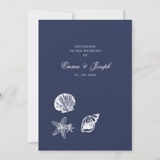 Nautical Oceanic classic dark navy blue 2 Wedding Kaart (Achterkant)