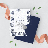 Nautical Oceanic classic dark navy blue 3 Wedding Kaart