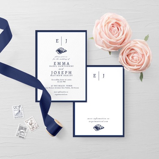 Nautical Oceanic classic dark navy blue 5 Wedding Kaart