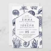 Nautical Oceanic classic dark navy blue Wedding Kaart (Voorkant)