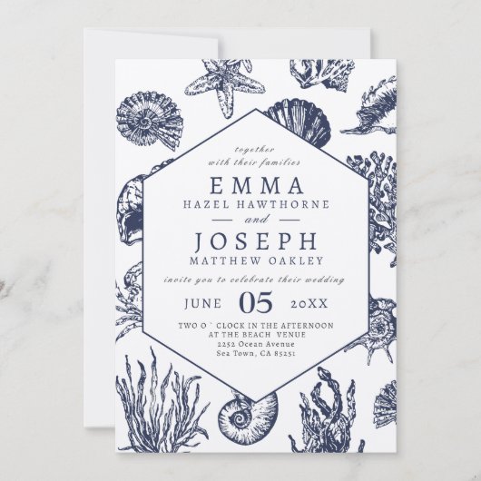 Nautical Oceanic classic dark navy blue Wedding Kaart (Voorkant)