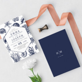 Nautical Oceanic classic dark navy blue Wedding Kaart