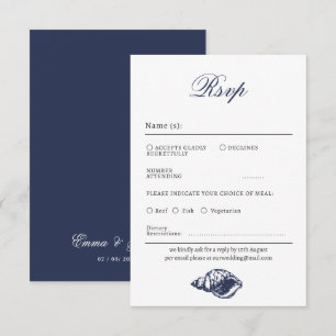 Nautical Oceanic dark navy Wedding Rsvp Kaart