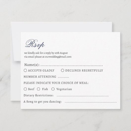 Nautical Oceanic dark navy Wedding Rsvp Kaart (Voorkant)