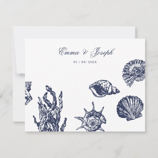 Nautical Oceanic dark navy Wedding Rsvp Kaart (Achterkant)