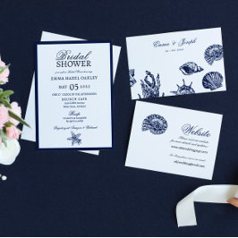 Nautical Oceanic dark navy Wedding Website Kaart Visitekaartje
