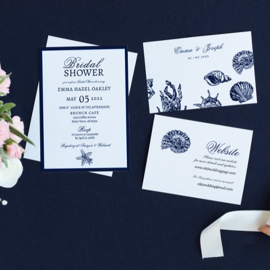 Nautical Oceanic dark navy Wedding Website Kaart Visitekaartje