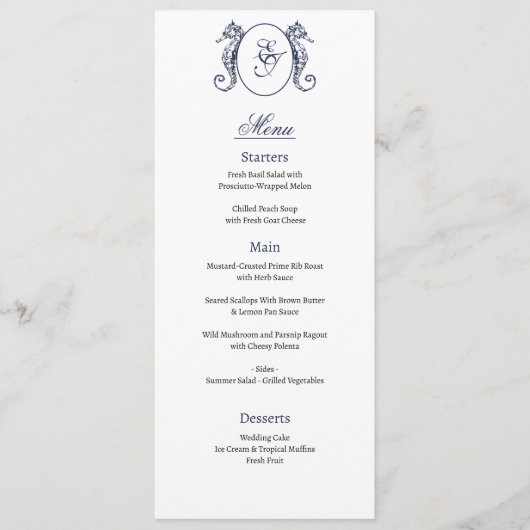 Nautical Oceanic klassiek marineblauw Bruiloft Men Menu (Voorkant)