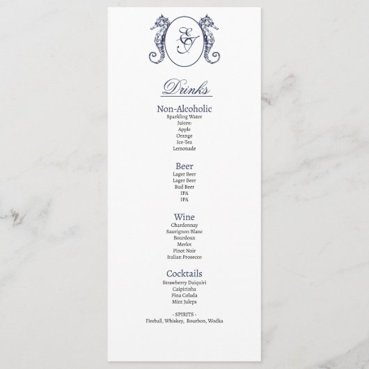 Nautical Oceanic klassiek marineblauw Bruiloft Men Menu (Achterkant)