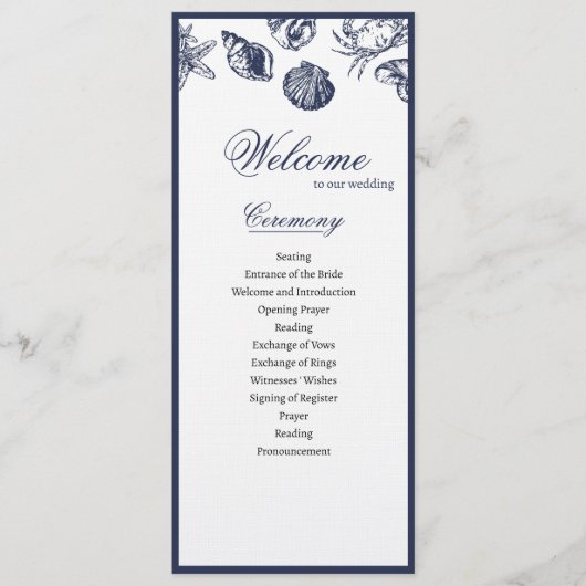 Nautical Oceanic klassiek marineblauw huwelijkspro Programmakaart (Voorkant)