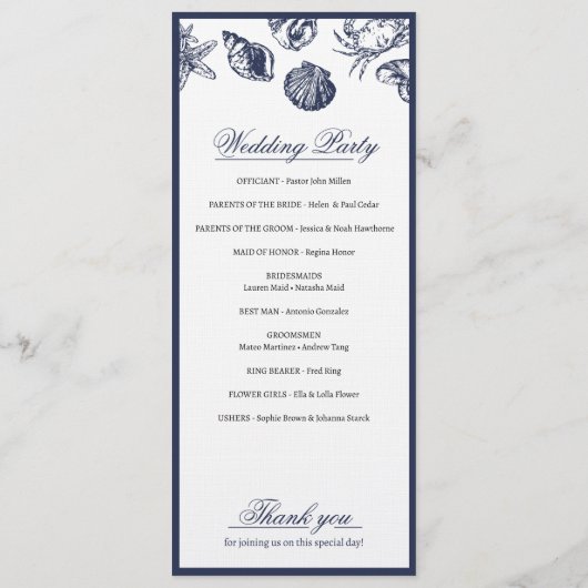 Nautical Oceanic klassiek marineblauw huwelijkspro Programmakaart (Achterkant)