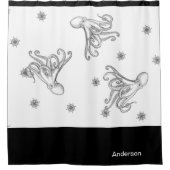Nautical Octopus Bathroom Ocean Black White Douchegordijn (Voorkant)