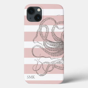 Nautical  Octopus Coastal Pink Stripes Case-Mate iPhone Case