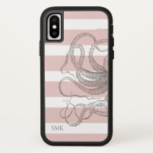 Nautical  Octopus Coastal Pink Stripes