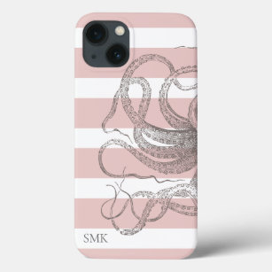 Nautical  Octopus Coastal Pink Stripes Case-Mate iPhone Case