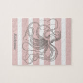 Nautical  Octopus Coastal Pink Stripes Legpuzzel (Horizontaal)