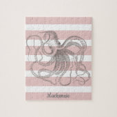 Nautical Octopus Coastal Pink Stripes Legpuzzel (Verticaal)