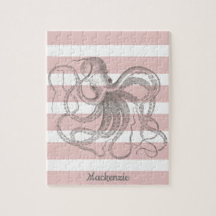 Nautical  Octopus Coastal Pink Stripes Legpuzzel