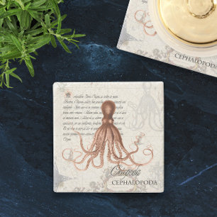 Nautical  Octopus Illustratie & Typografie Stenen Onderzetter