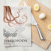 Nautical  Octopus Illustratie & Typografie Theedoek (Quarter Fold)