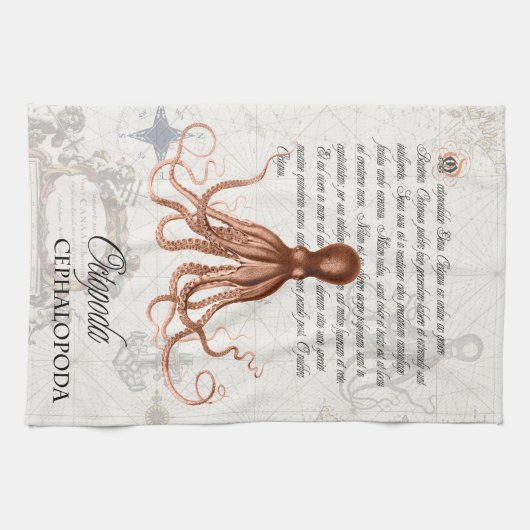 Nautical  Octopus Illustratie & Typografie Theedoek (Horizontaal)