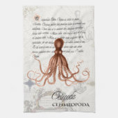 Nautical  Octopus Illustratie & Typografie Theedoek (Verticaal)