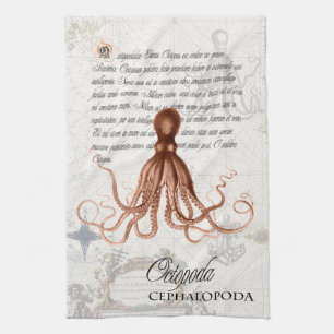 Nautical  Octopus Illustratie & Typografie Theedoek
