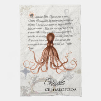 Nautical  Octopus Illustratie & Typografie Theedoek