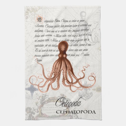 Nautical  Octopus Illustratie & Typografie Theedoek (Verticaal)
