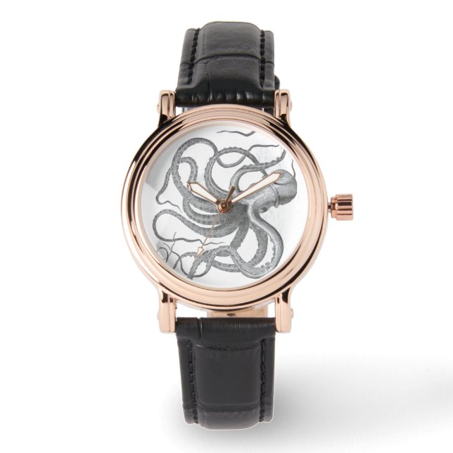 Nautical octopus  kraken tekening steampunk horloge (Voorkant)