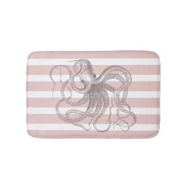 Nautical Octopus on Coastal Pink Stripes Badmat